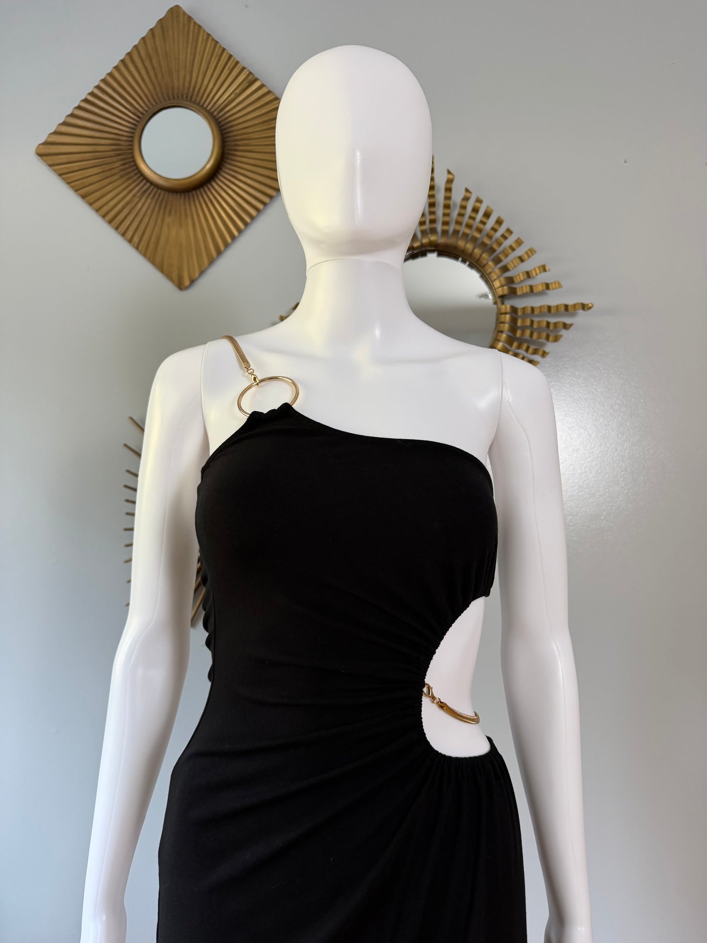 WeWoreWhat - Black Snake Chain One Shoulder Dress