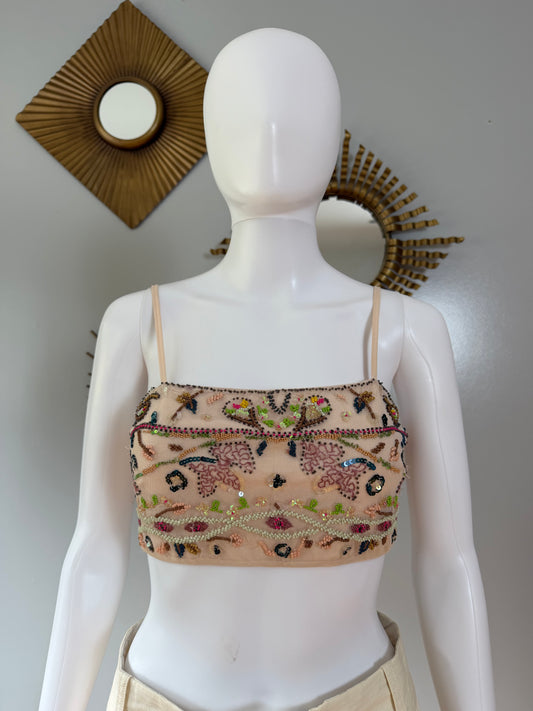 ZARA - Cream Beaded Crop Top