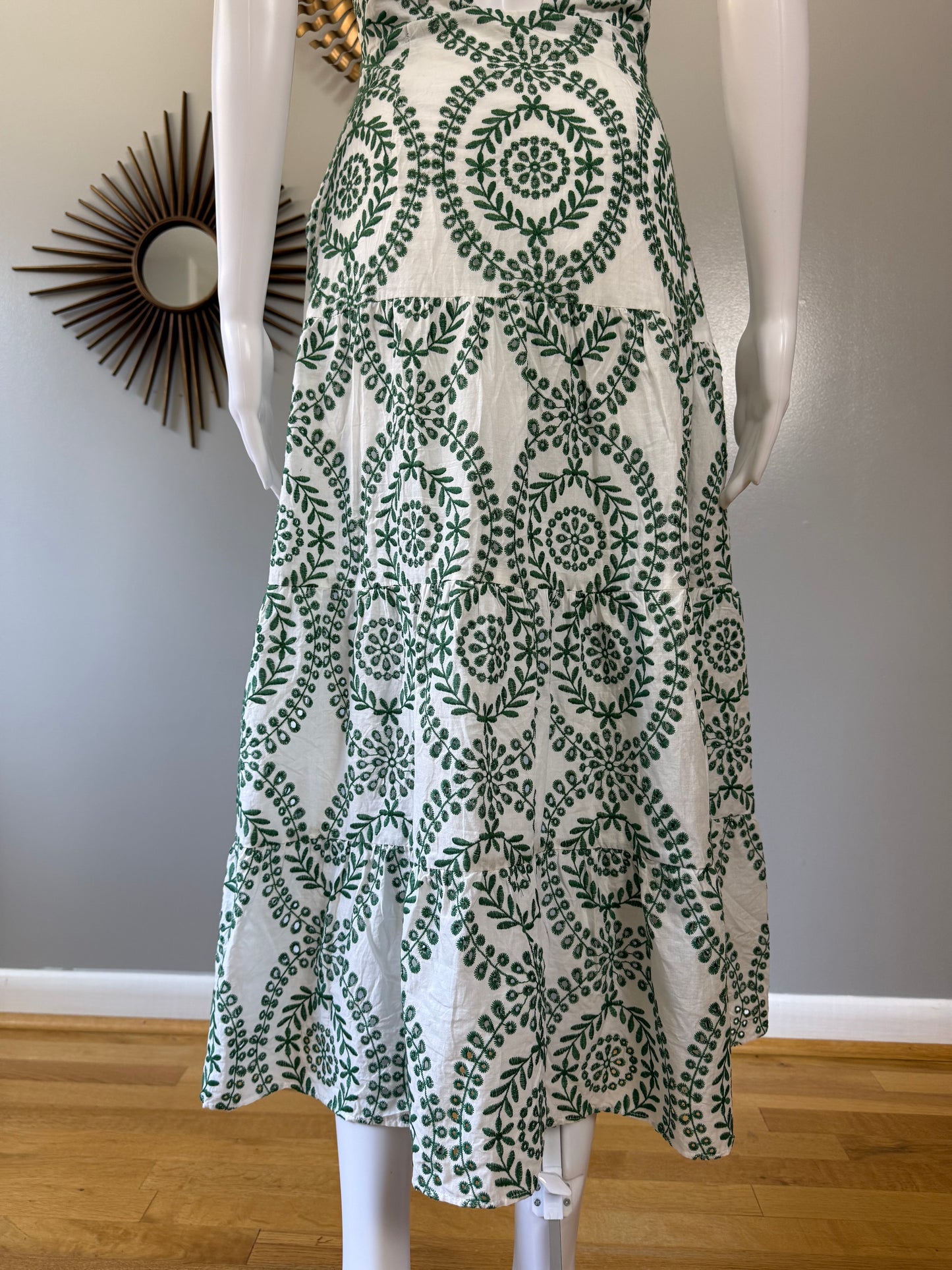 ZARA - Green Embroidered Midi Dress