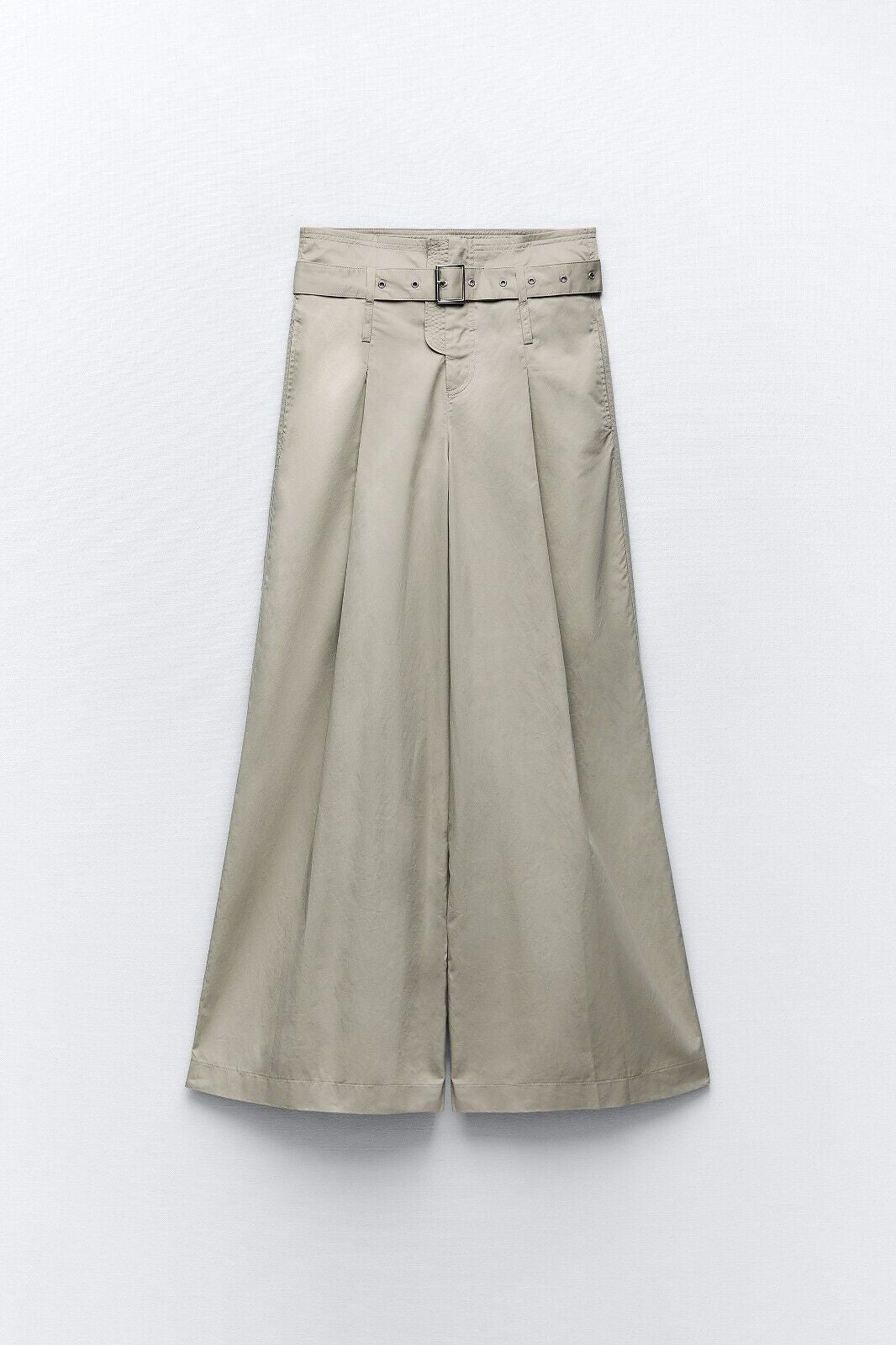 ZARA - Khaki High Waisted Wide Leg Pants With Belt