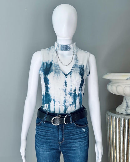 Gaze - Blue Tie-Dye Bodysuit w/ Front Cutout