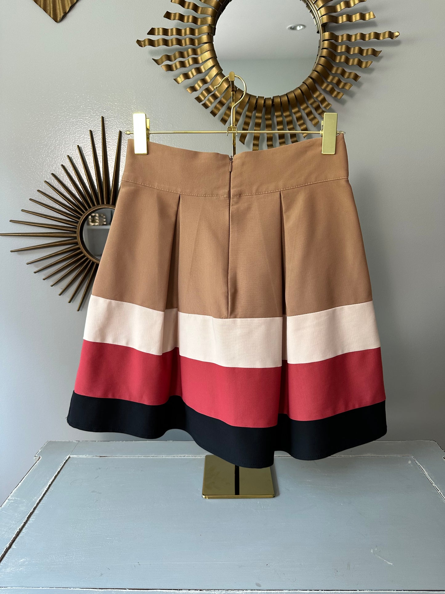 ZARA - Tan Color block A-line Midi Skirt
