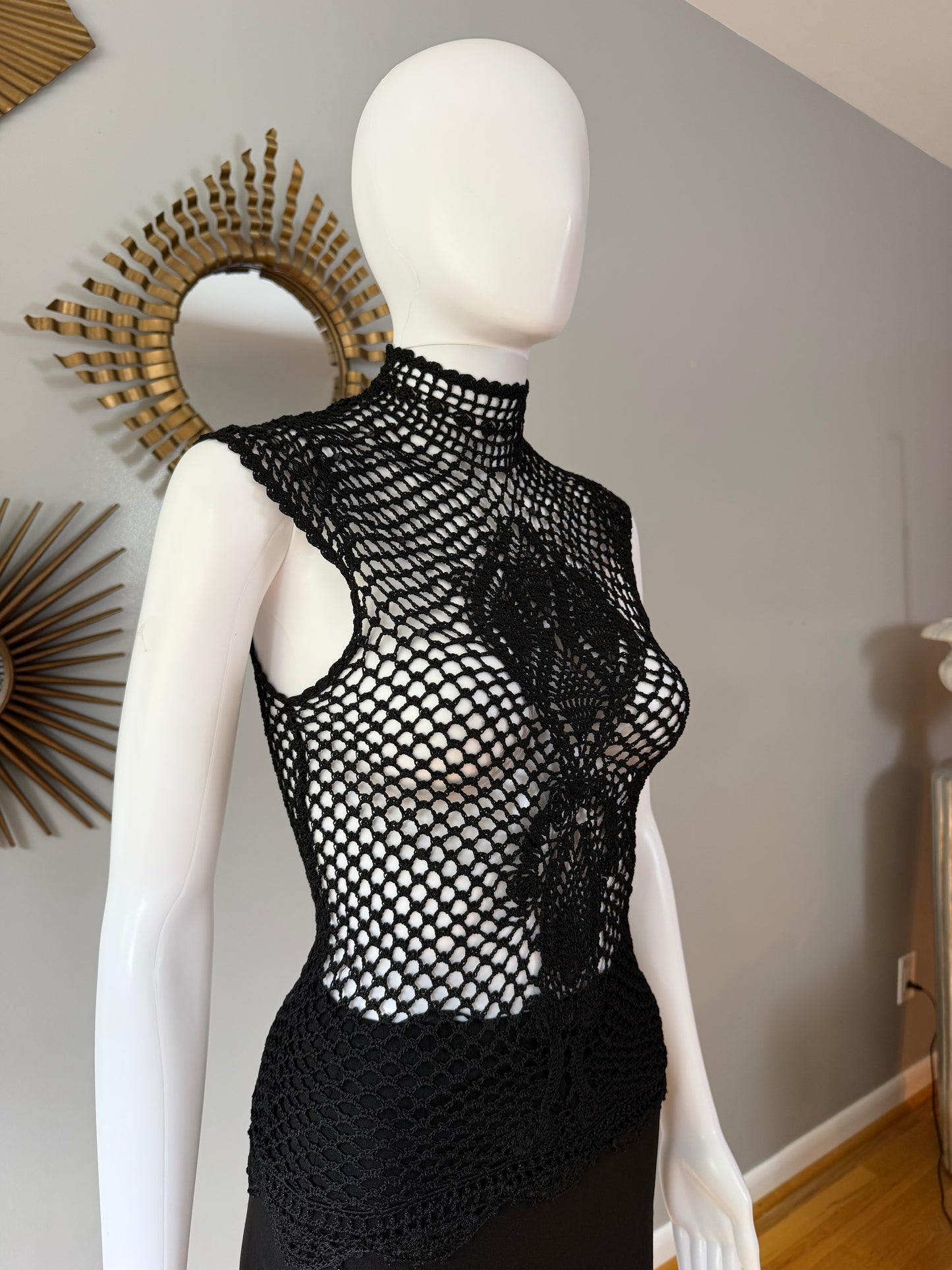 The Limited - Black Vintage Crochet Mock Neck Top