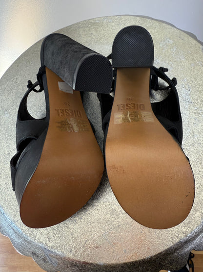 Diesel - Black Leather Platform Sandals