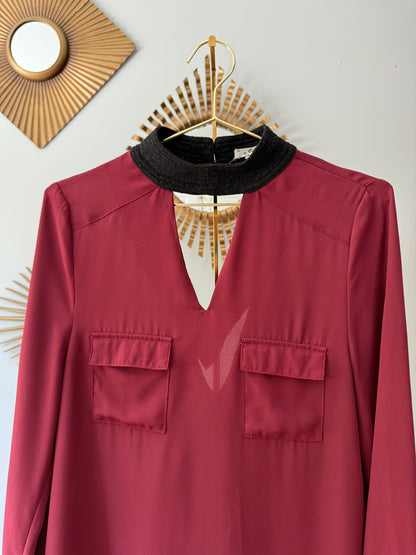 Burgundy Long Sleeve Top w/ Open Back