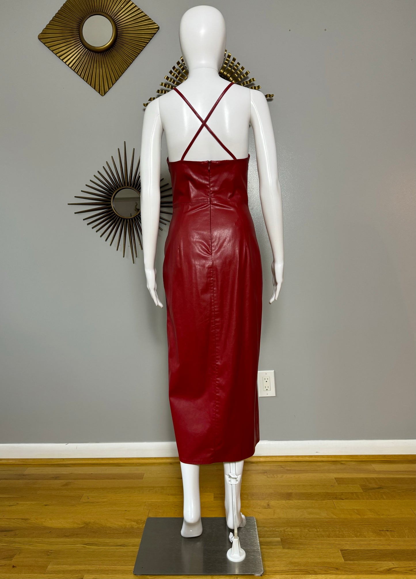 ZARA - Burgundy Faux Leather Slip Midi Dress