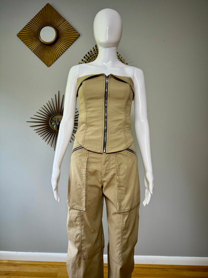 ZARA - Khaki Zippered Corset & Pants Set