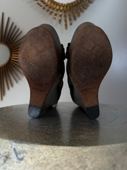 L.A.M.B - Brown & Black Bernadette Wedge Sandals