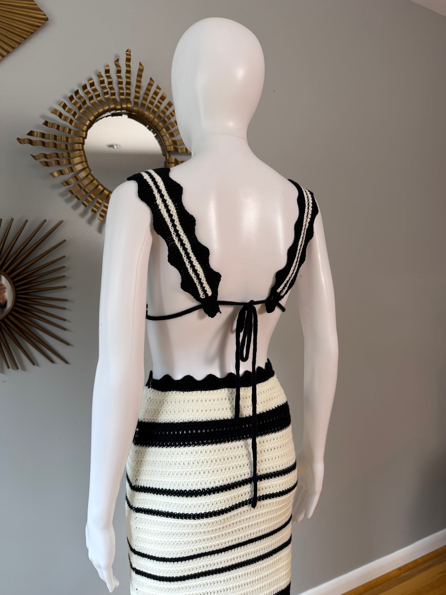 Meshki - Black & White Jadia Crochet Skirt Set