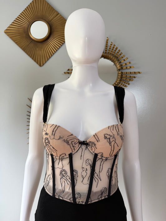 Cream Portrait Embroidered Corset Top