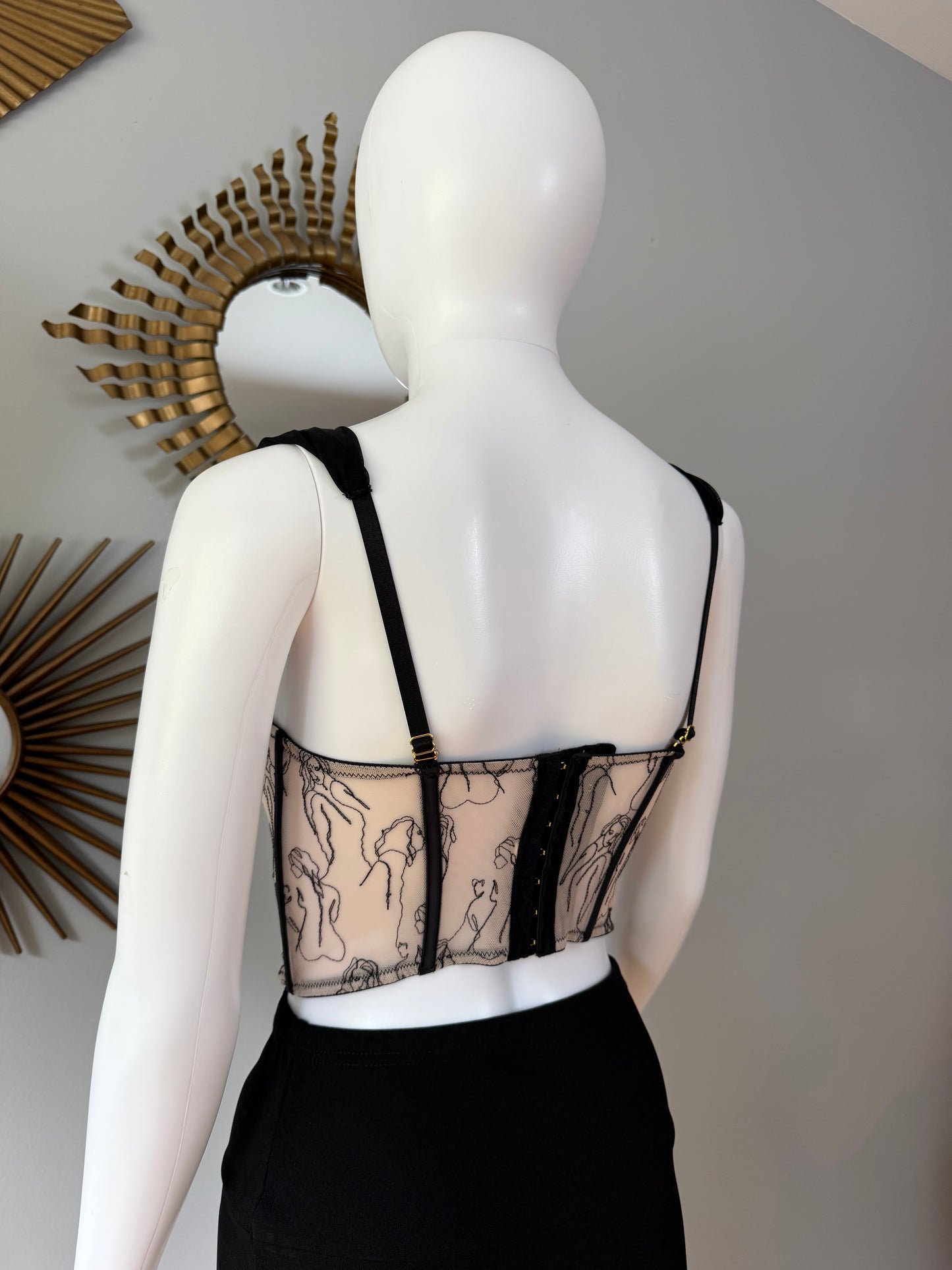 Cream Portrait Embroidered Corset Top