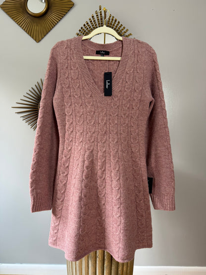 Lulu’s - Mauve Cable Knit Mini Sweater Dress