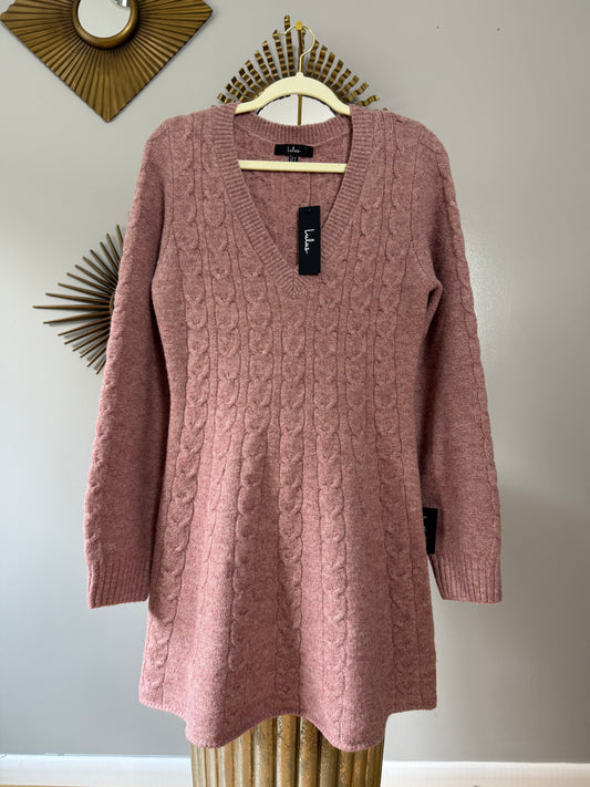 Lulu’s - Mauve Cable Knit Mini Sweater Dress