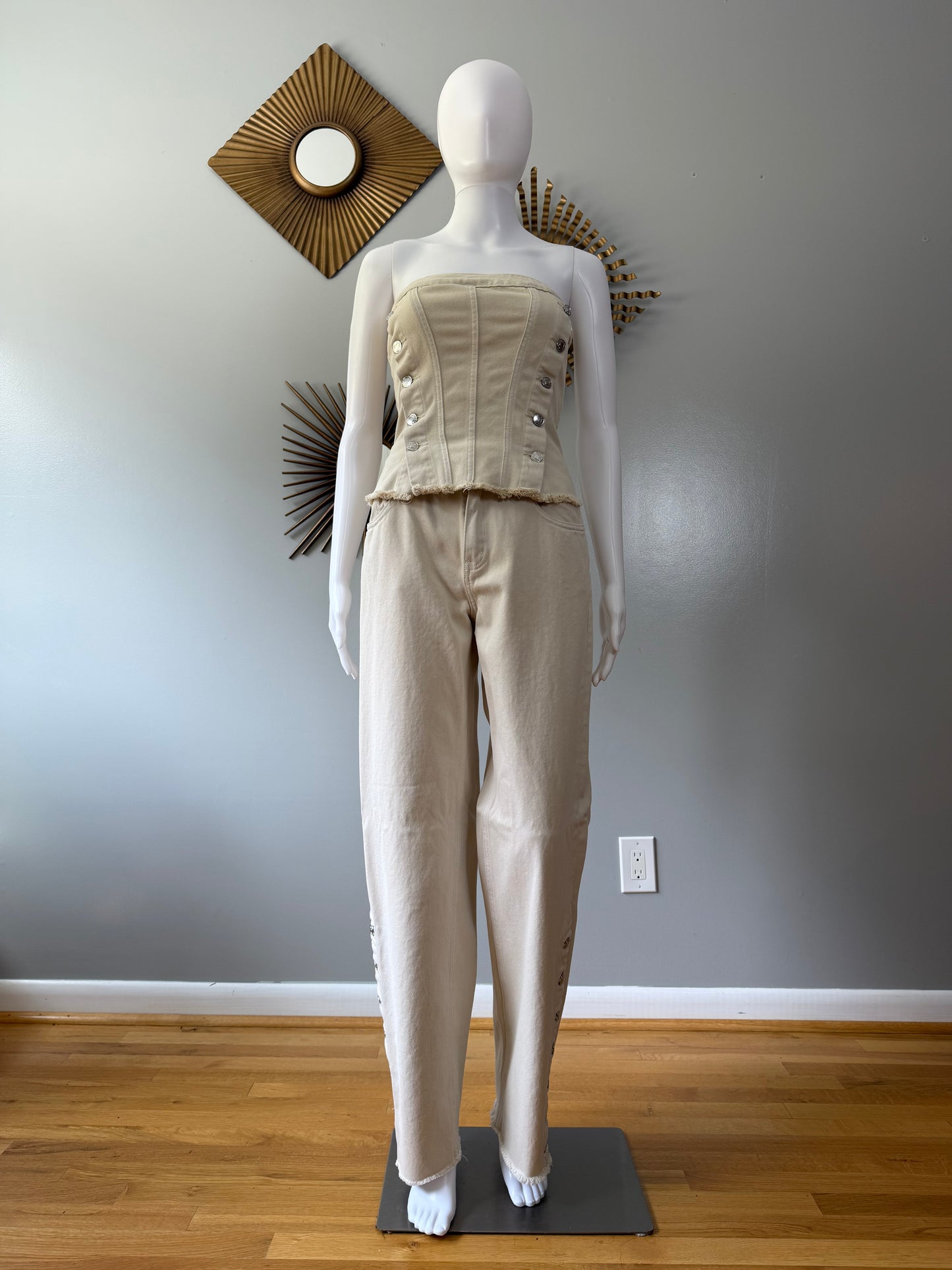 Mistress Rocks - Oat Denim Strapless Top and Jeans Set