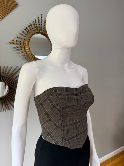 Free People- Brown Out West Plaid Corset