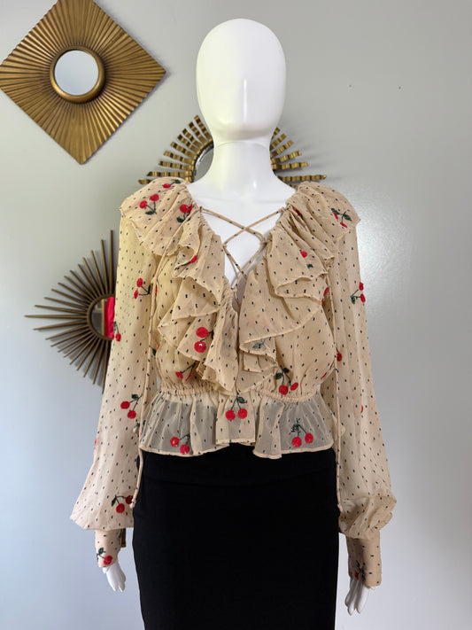 NBD - Cream Cherry Pie Ruffled Blouse