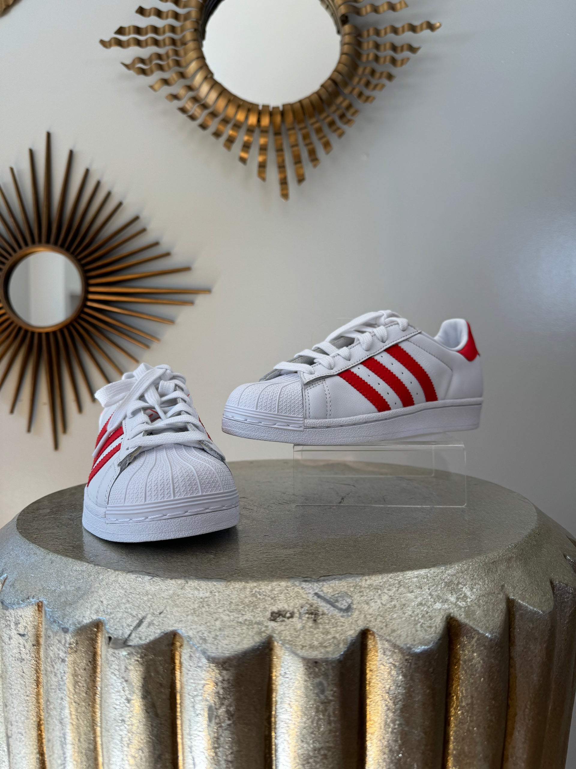 Adidas - White & Red Superstar Sneakers-Chic Couture Closet ATL  Chic  Couture Closet ATL