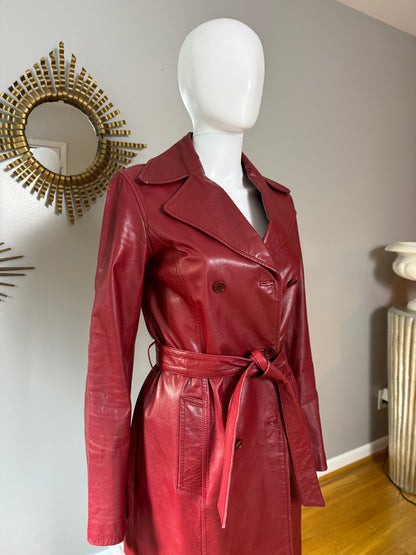 Theory - Burgundy Leather Trench Coat