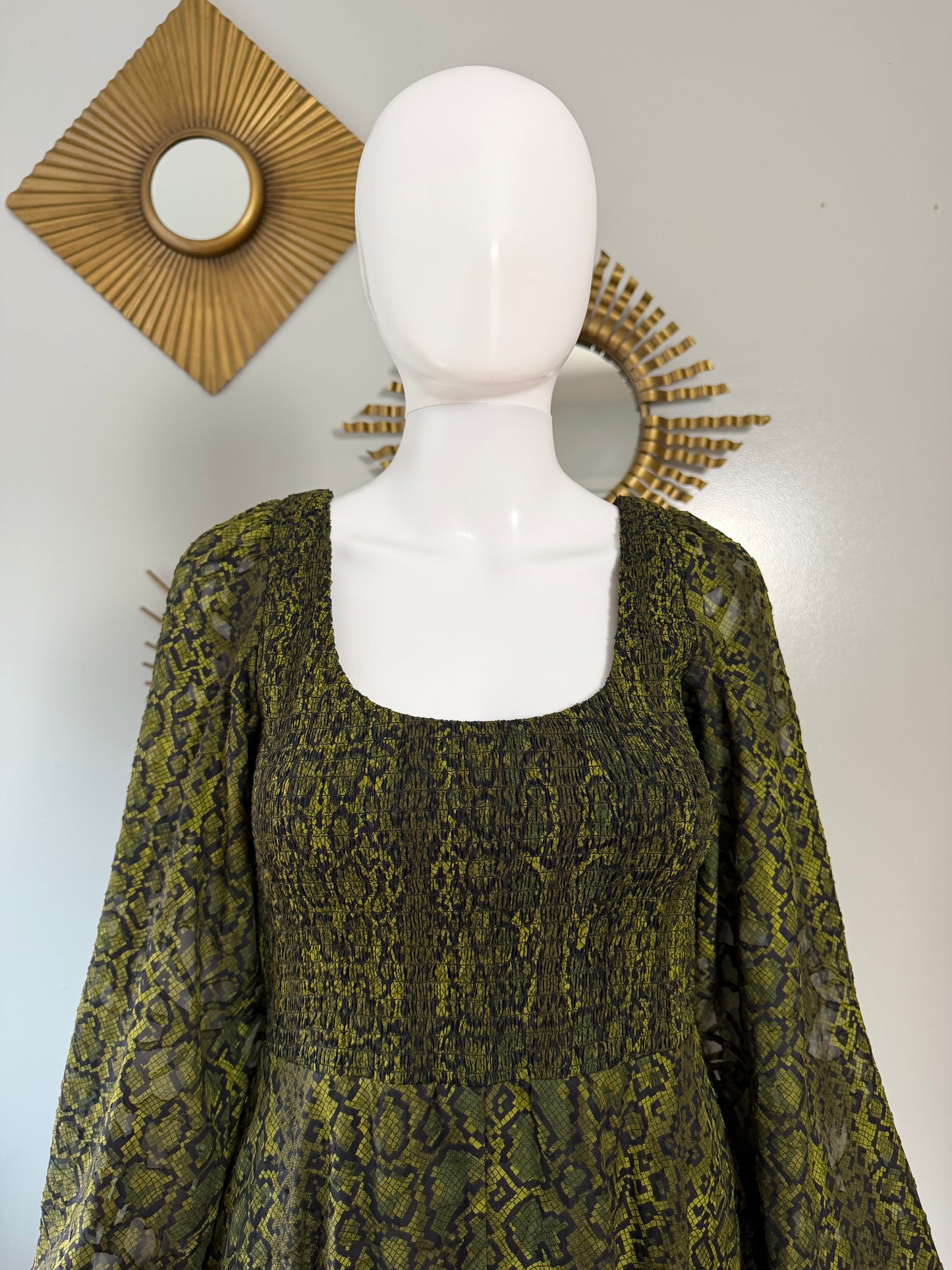 French Connection- Green Aurey Python Maxi Dress