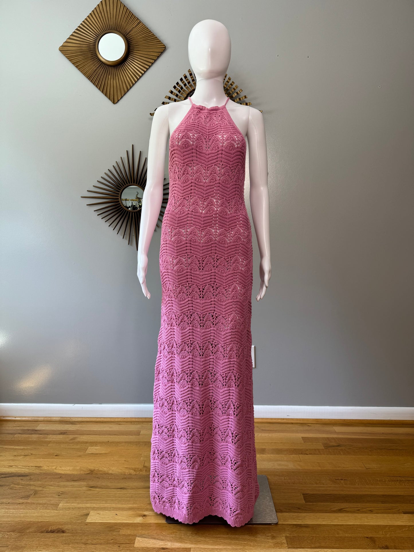 MANGO - Pink Crochet Maxi Dress