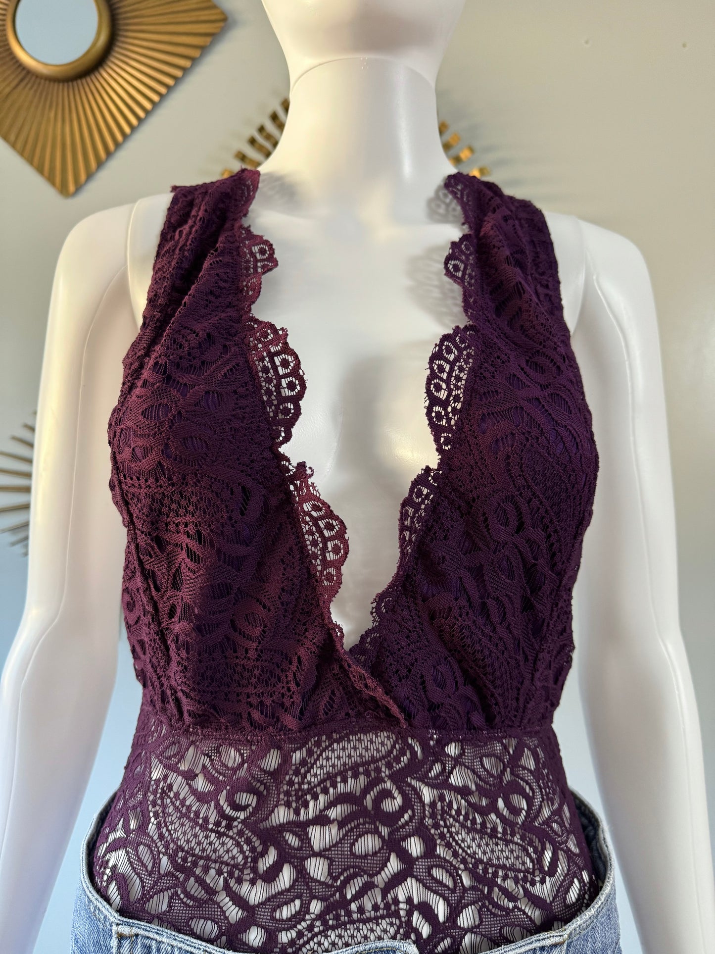 Stella Luce - Purple Lace Deep V Bodysuit