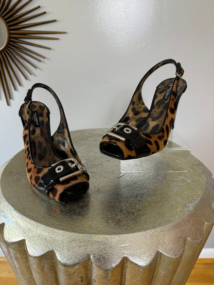 Dolce & Gabbana -  Brown Leopard Slingback Pumps