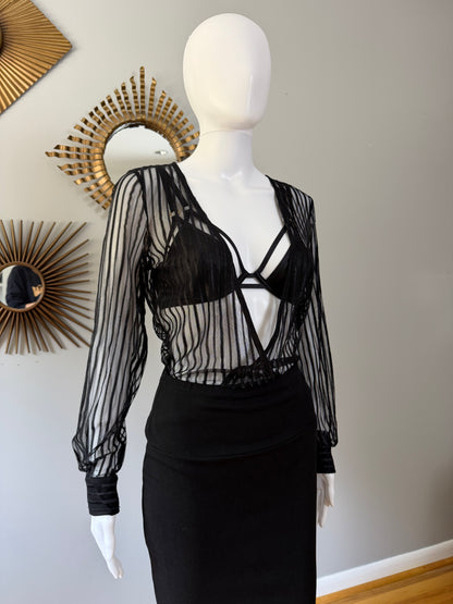 Superdown- Black Dila Sheer Striped Bodysuit