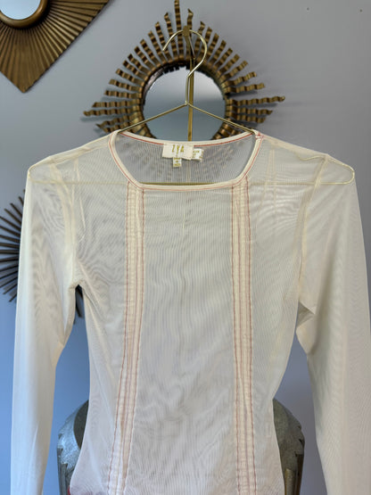 ZYA - Cream Mesh Long Ruffle Sleeve Blouse