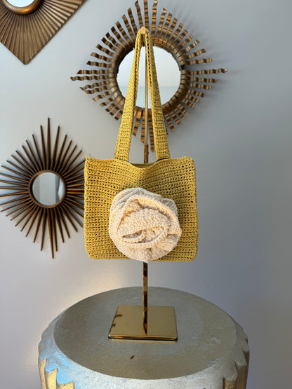 MANGO - Yellow Crochet Flower Bag