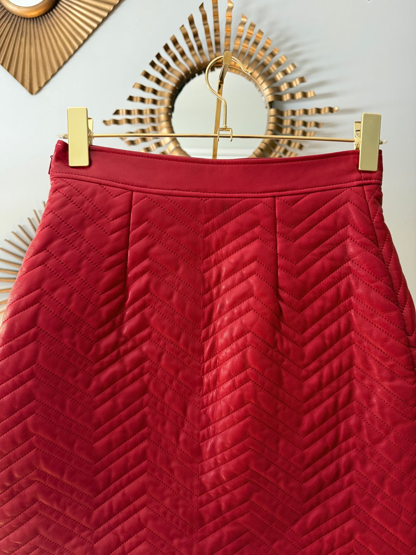 Gucci - Red Leather A-line Skirt