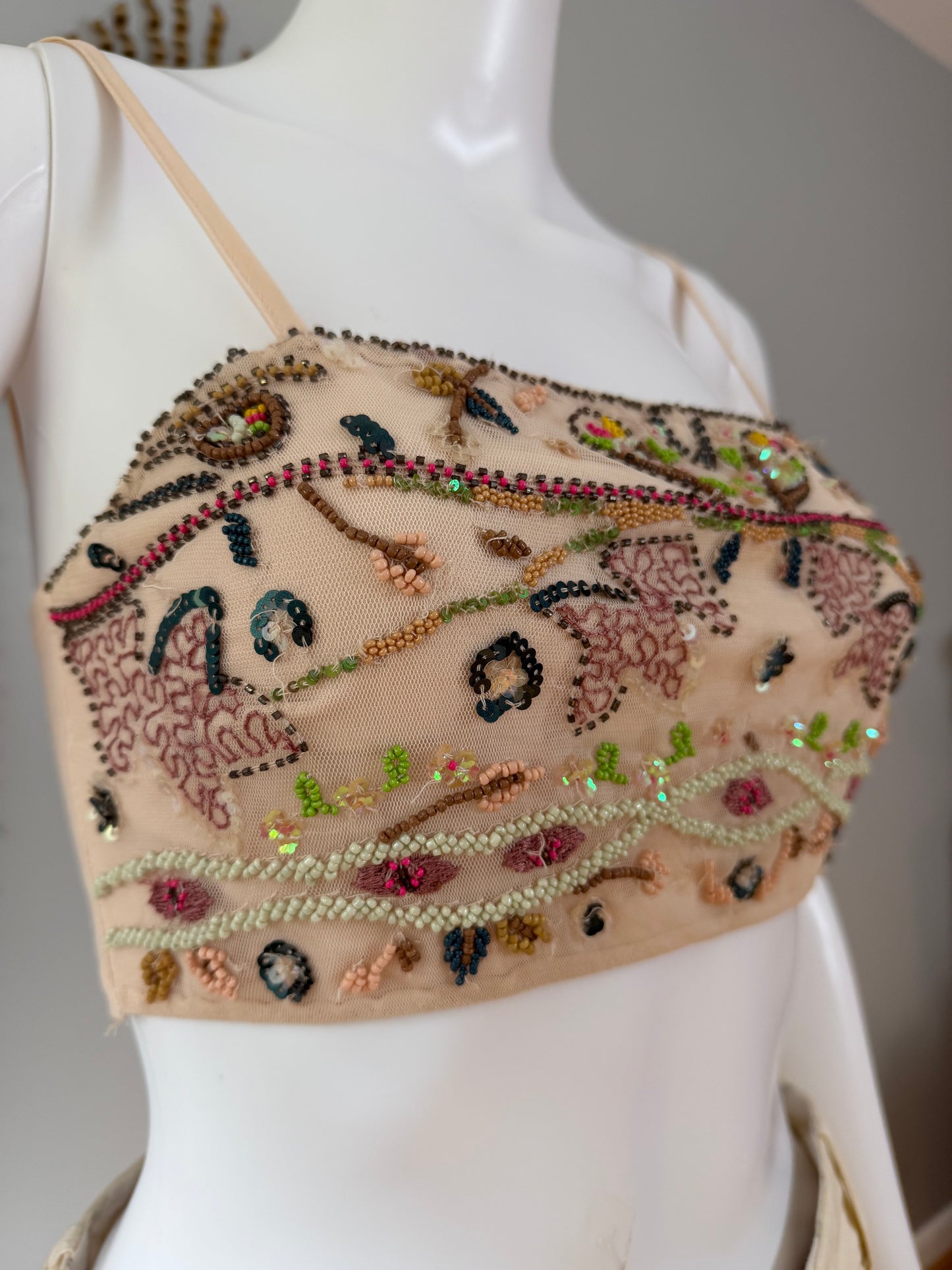 ZARA - Cream Beaded Crop Top