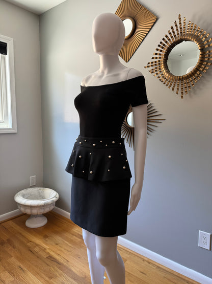 ZARA - Black Peplum Mini Skirt w/ Pearl Details