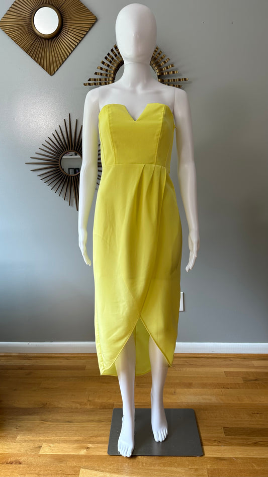 H&M - Yellow Strapless Draped Dress