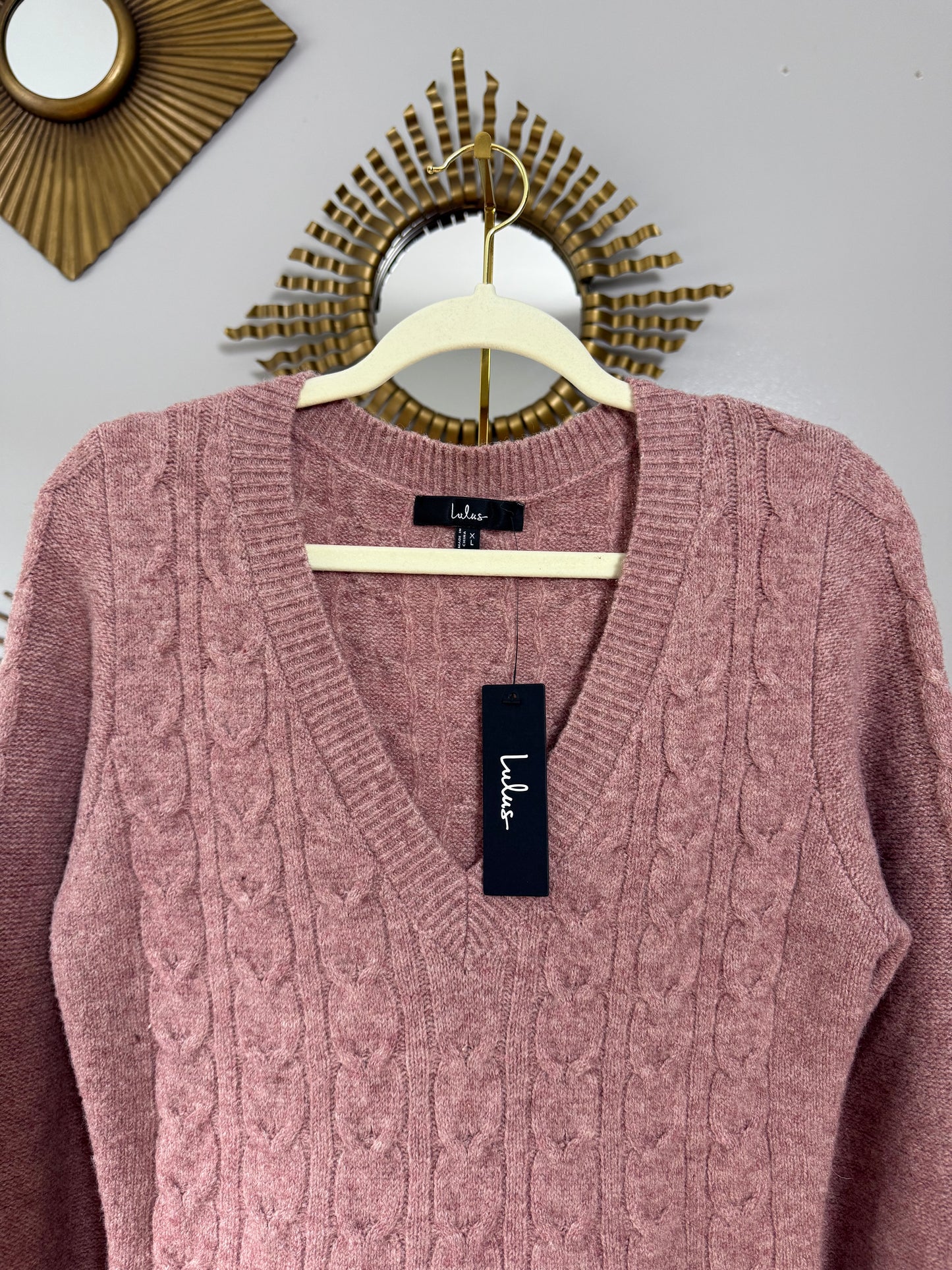 Lulu’s - Mauve Cable Knit Mini Sweater Dress