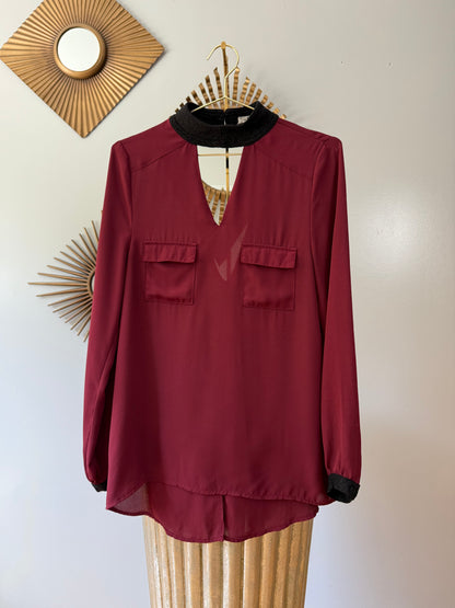 Burgundy Long Sleeve Top w/ Open Back