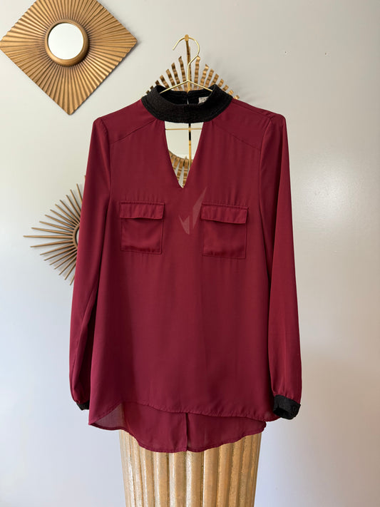 Burgundy Long Sleeve Top w/ Open Back