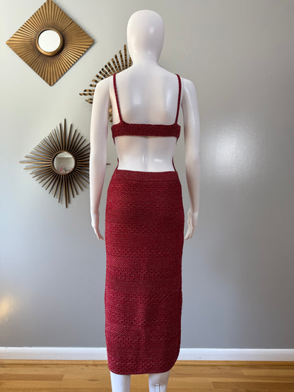 Zara - Red Buckled Knit Midi Dress