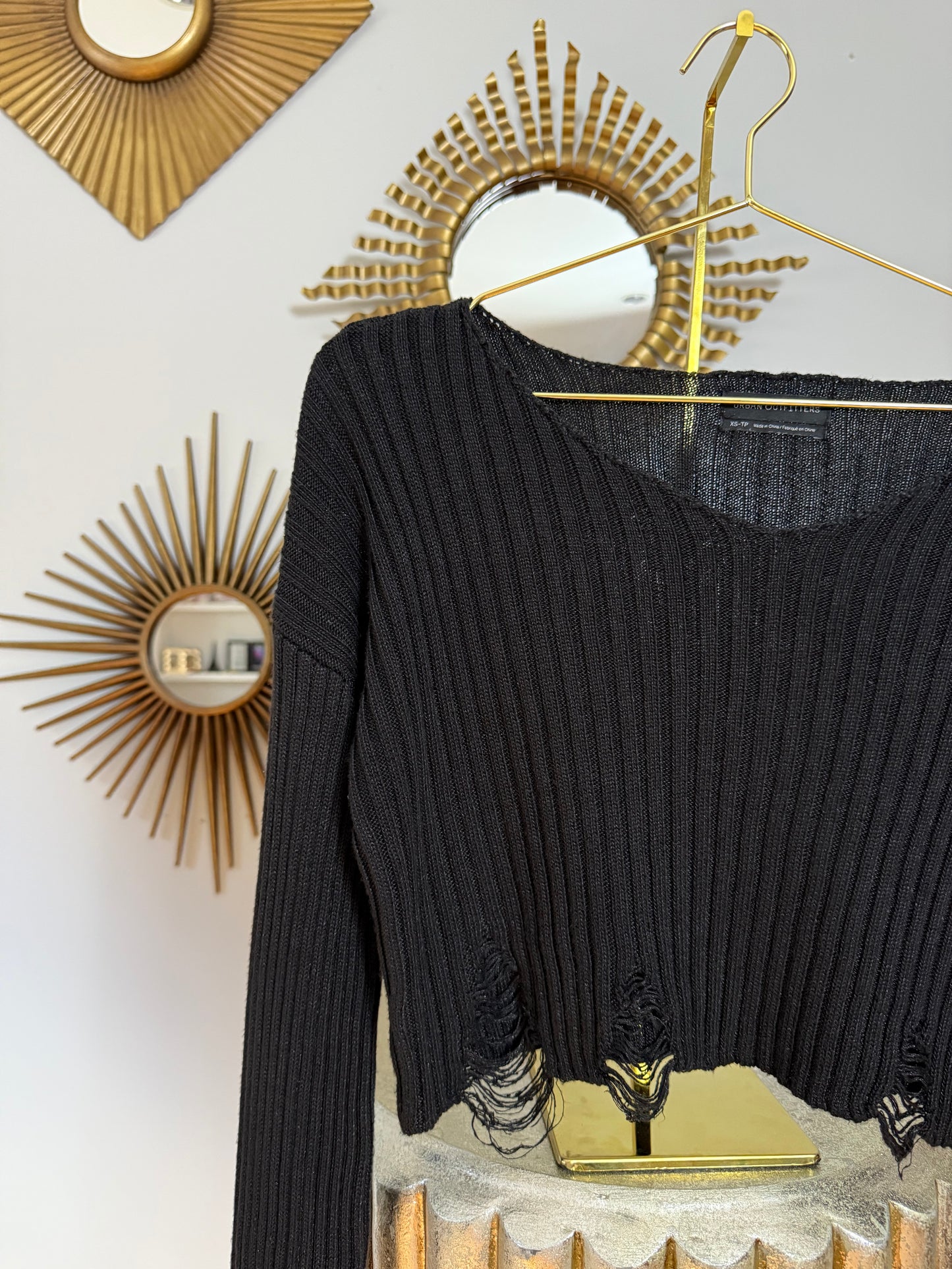 Urban Outfitters- Black Distressed Cropped Sweater