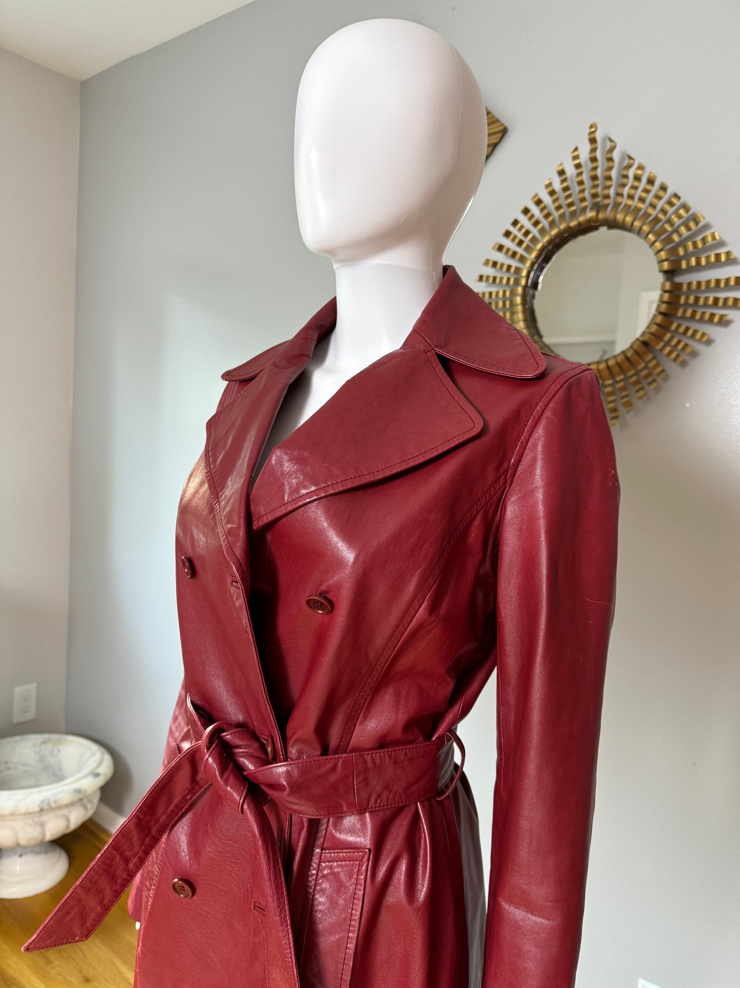 Theory - Burgundy Leather Trench Coat