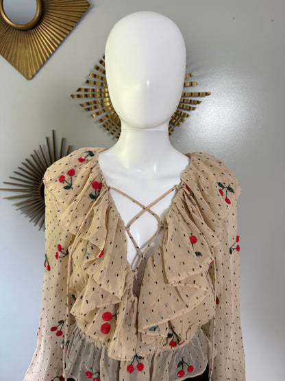 NBD - Cream Cherry Pie Ruffled Blouse