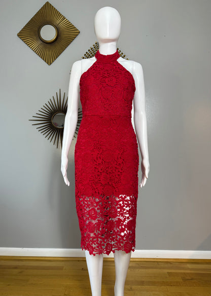 Lulu’s - Red Floral Lace Midi Dress