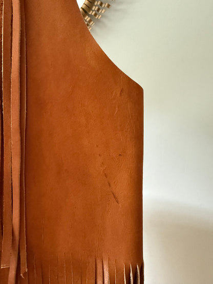 Vintage Brown 70’s Boho Leather Fringe Vest