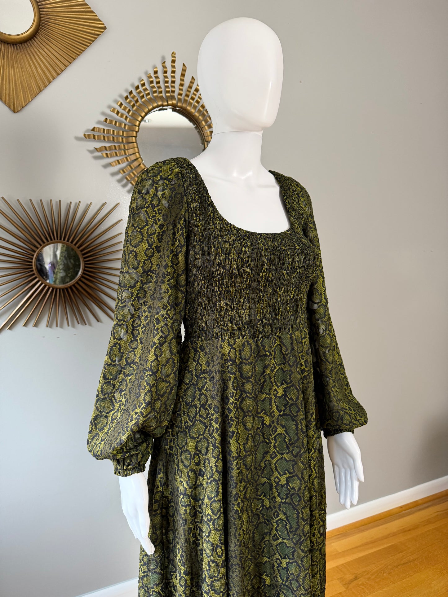 French Connection- Green Aurey Python Maxi Dress