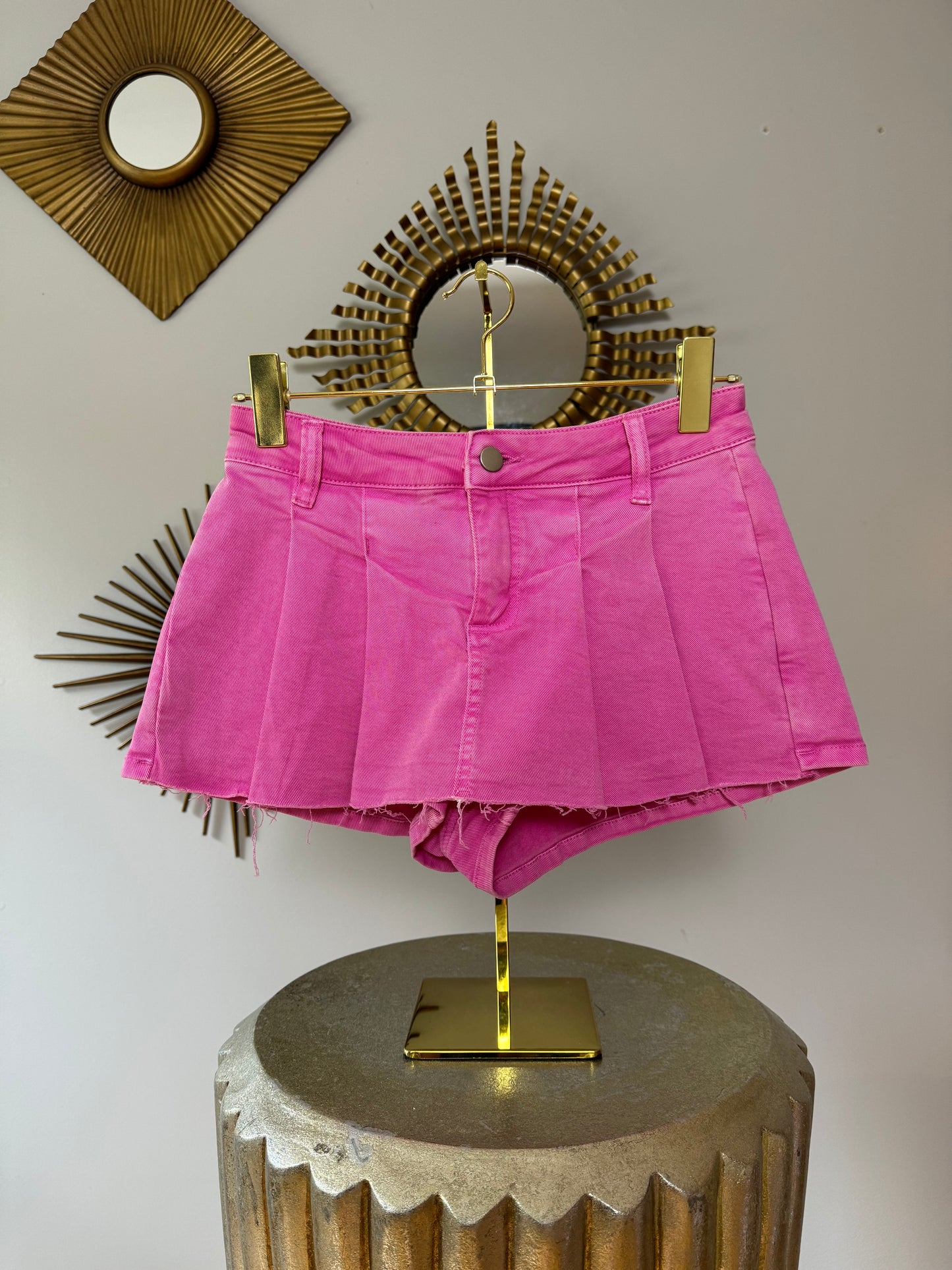 ANWND - Pink Pleated Denim Mini Skort