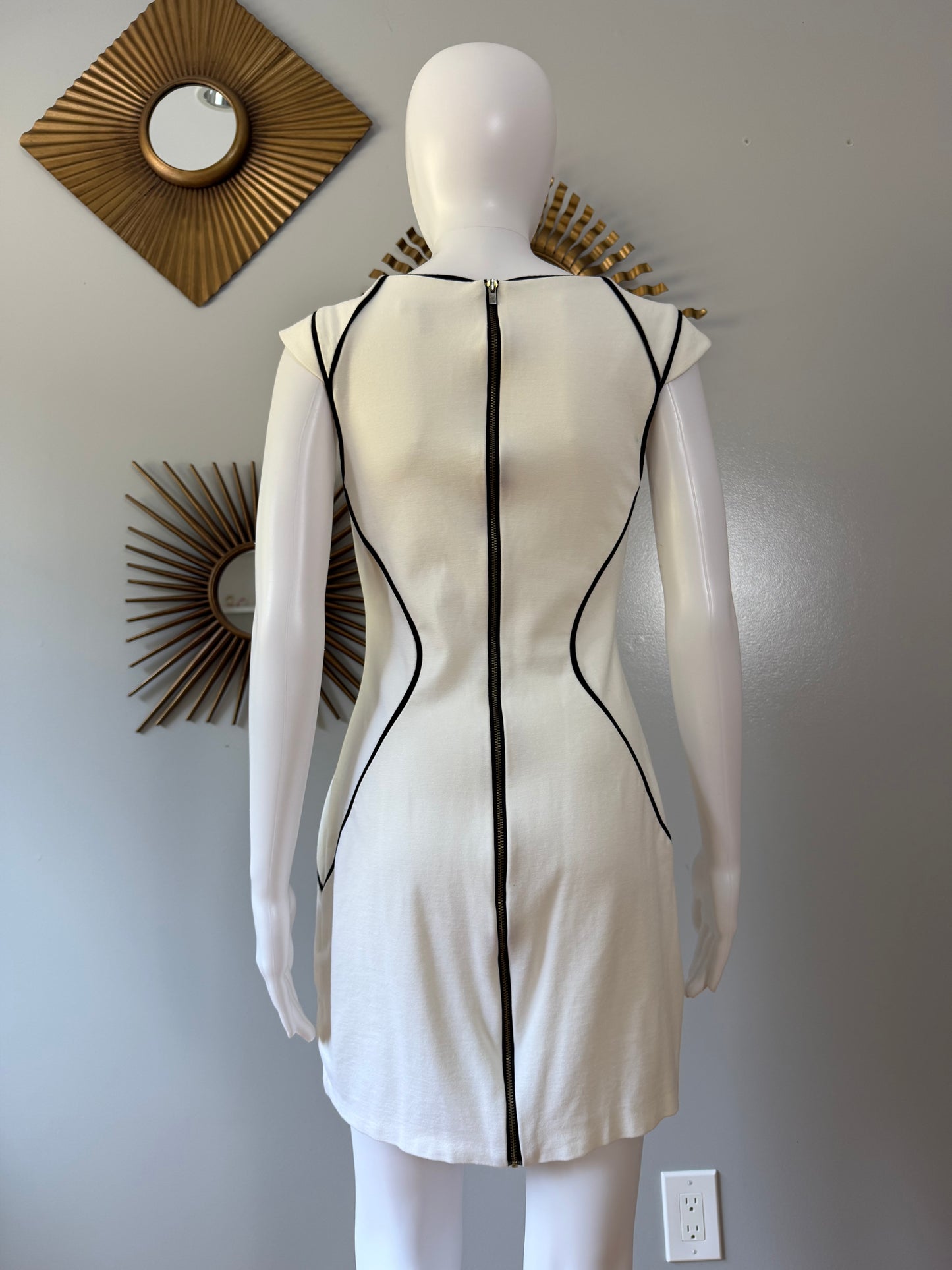 Express - White Mini Dress W/ Black Piping