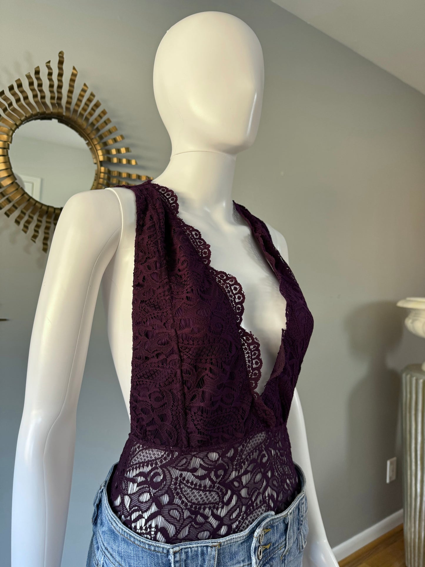 Stella Luce - Purple Lace Deep V Bodysuit