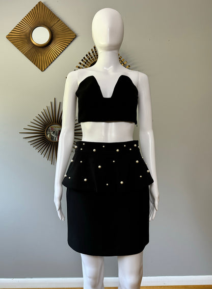 ZARA - Black Peplum Mini Skirt w/ Pearl Details