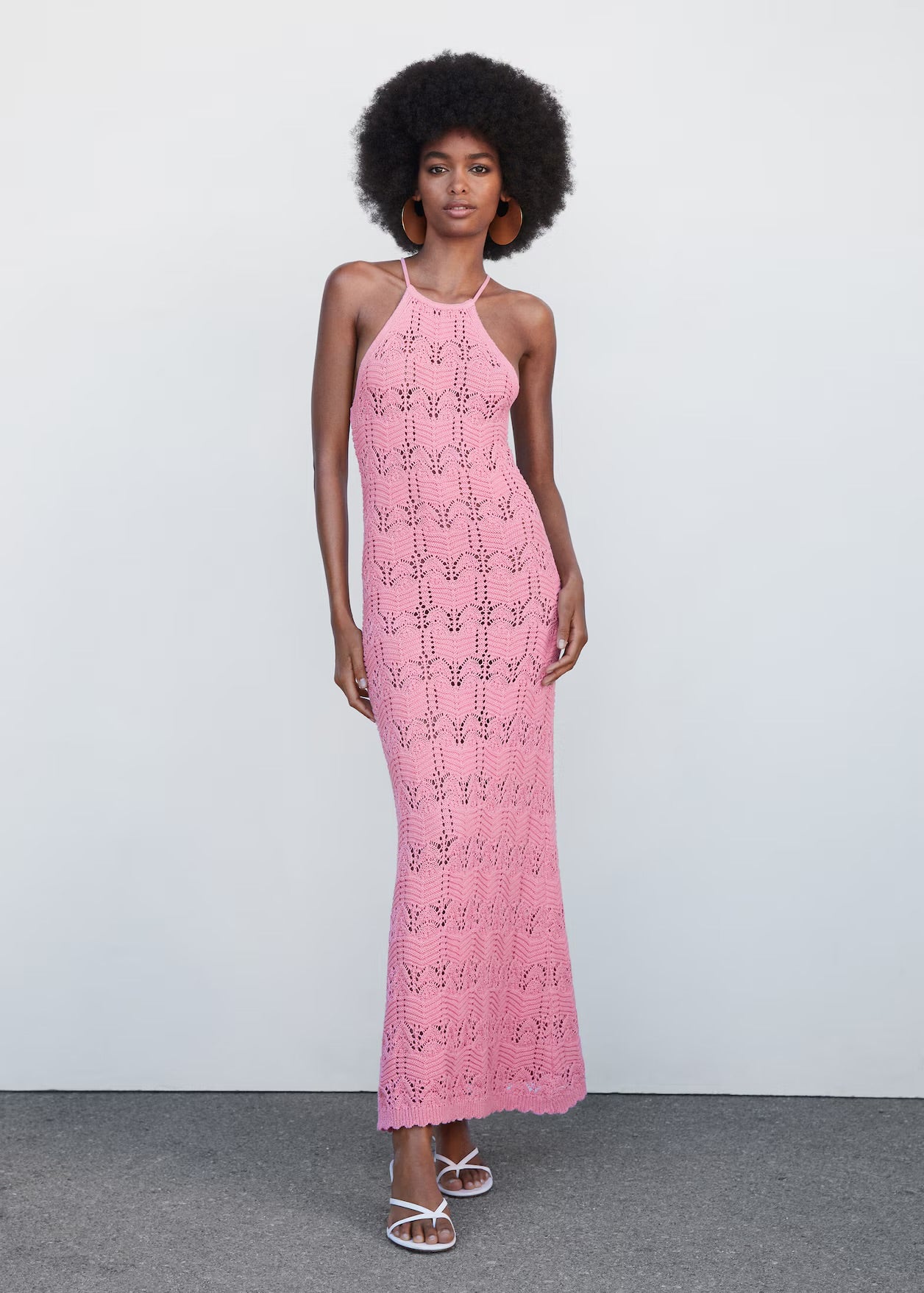 MANGO - Pink Crochet Maxi Dress