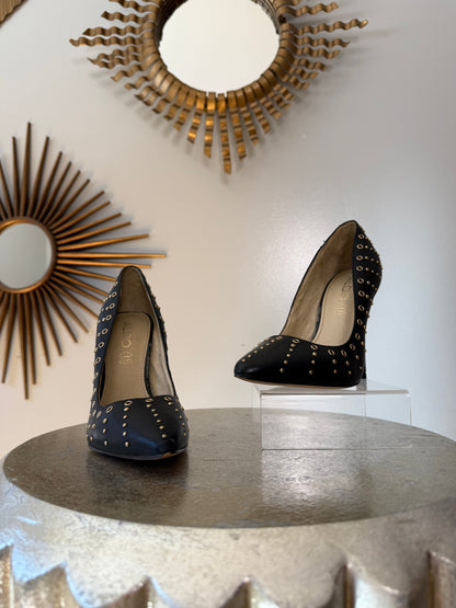 ALDO - Black Leather Pumps w/ Gold Studs