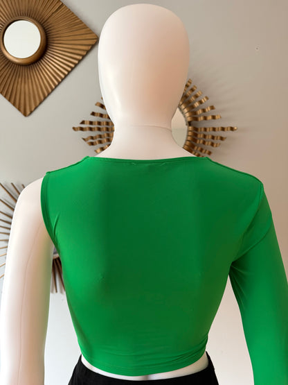 Zara - Green Asymmetric Twist Crop Top